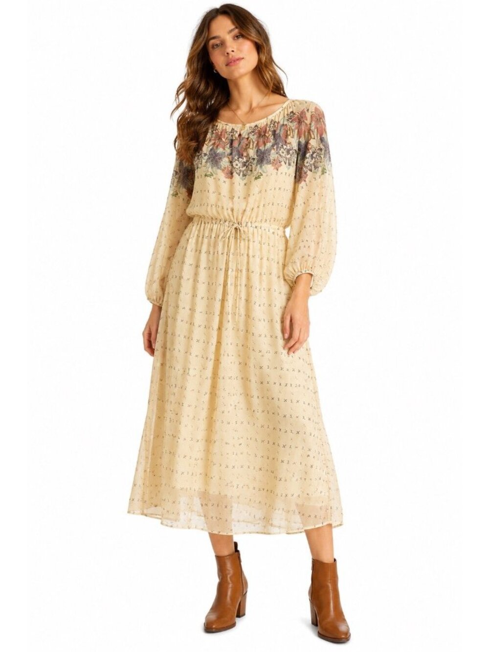 vintage 70s FLORAL SHEER MIDI DRESS bohemian chic romantic cottage boutique L
